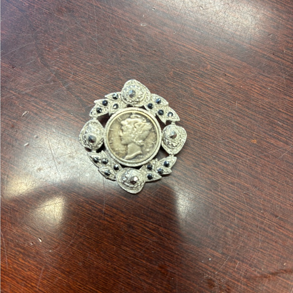 Vintage Silver Coin Brooch or pendant